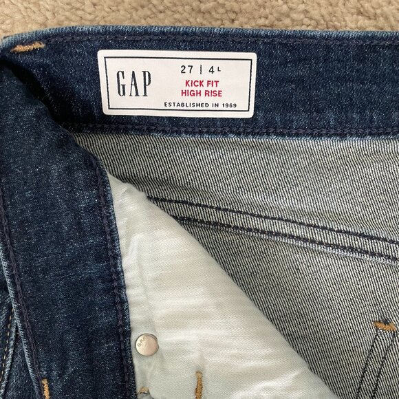 GAP High Rise Kick Fit Jeans – Dark Wash, Size 4L, Stretch Denim - Picture 5 of 10